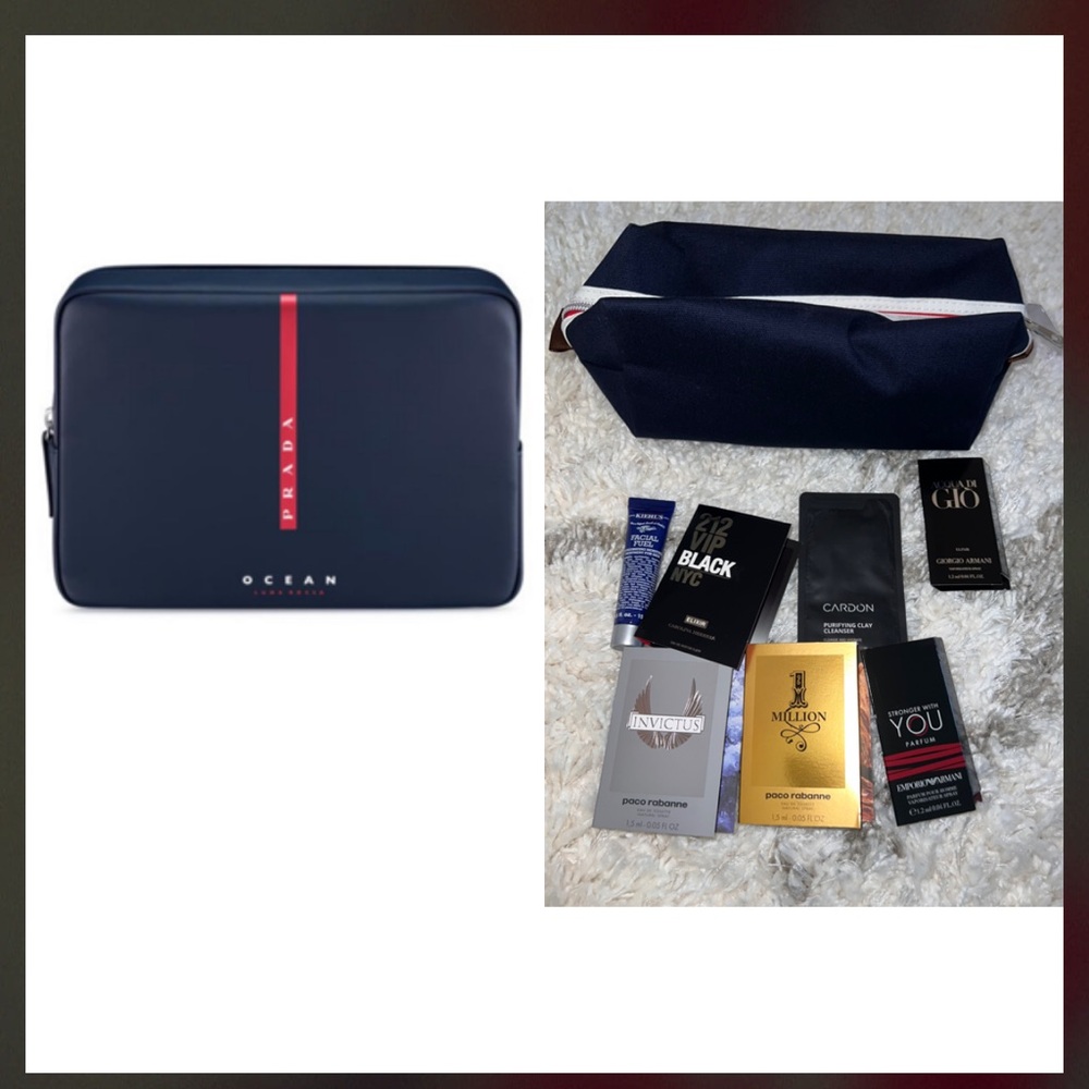 NWT: Prada Ocean Blue and Red Men's Toiletry Bag w/ extra pouch & samples